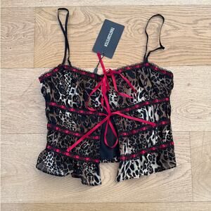 That’s So Fetch - Louisiana Leopard Print Tie Front Top in Black Brown & Red